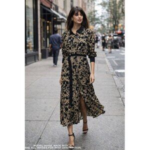 Saint Sofia Maxi Dress 12 Belted Full Button Parisian Chic Editorial Classic
